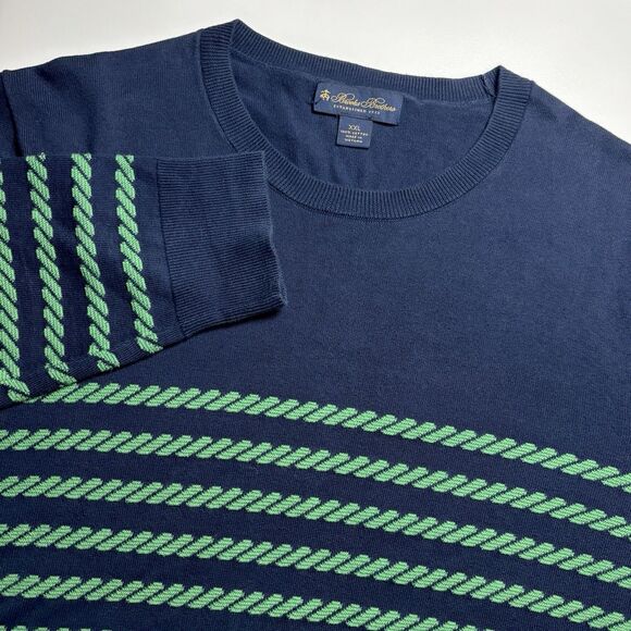 Brooks Brothers Other - Brooks Brothers Sweater Men's XXL Navy Green Cotton Mariner Rope Stripe Crewneck